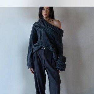OAK + FORT Asphalt Off-Shoulder Sweater